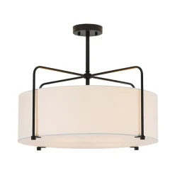 Modern Round White Fabric Drum Cage Semi Flush Mount