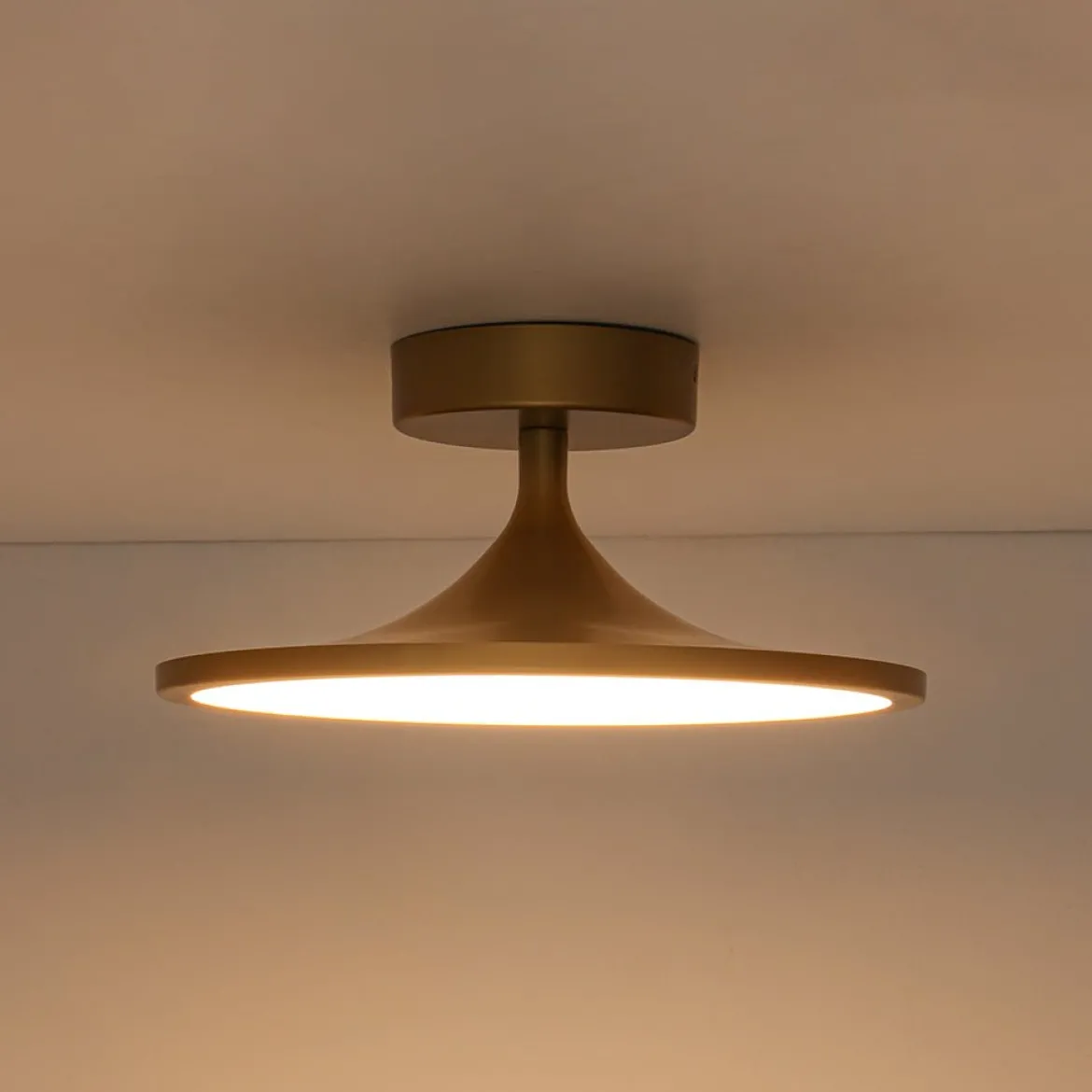 Modern Simple Brass Round Dimmable LED Semi Flush Mount