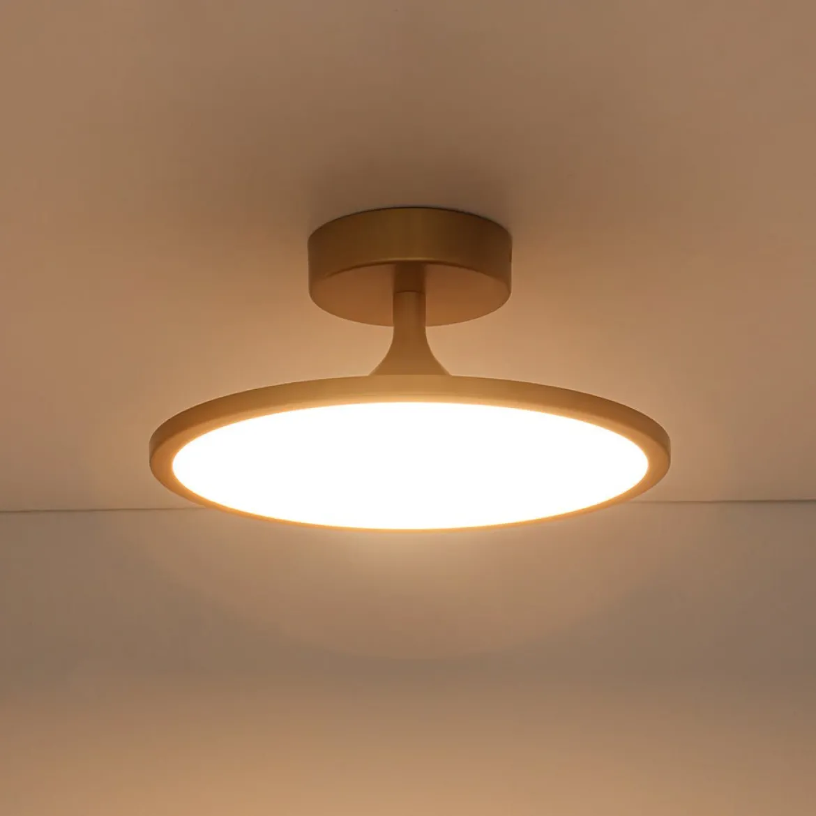 Modern Simple Brass Round Dimmable LED Semi Flush Mount