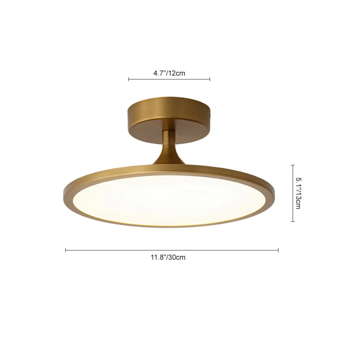 Modern Simple Brass Round Dimmable LED Semi Flush Mount