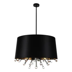 Moody Luxe Starburst Crystal Black Fabric Drum Cage Chandelier