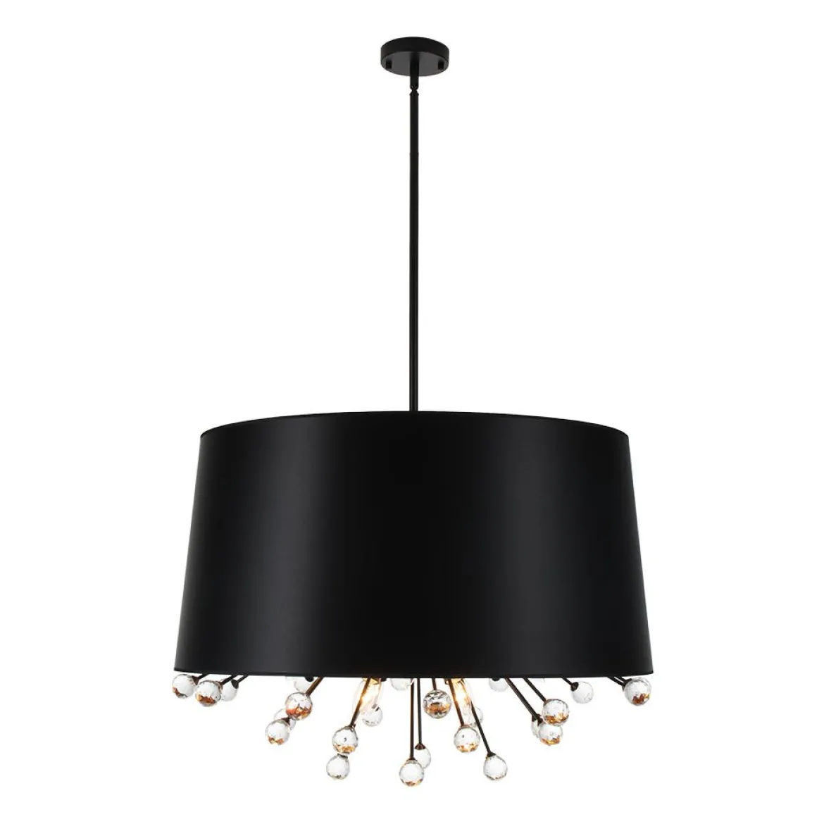 Moody Luxe Starburst Crystal Black Fabric Drum Cage Chandelier