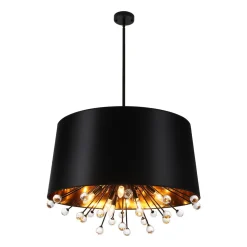 Moody Luxe Starburst Crystal Black Fabric Drum Cage Chandelier