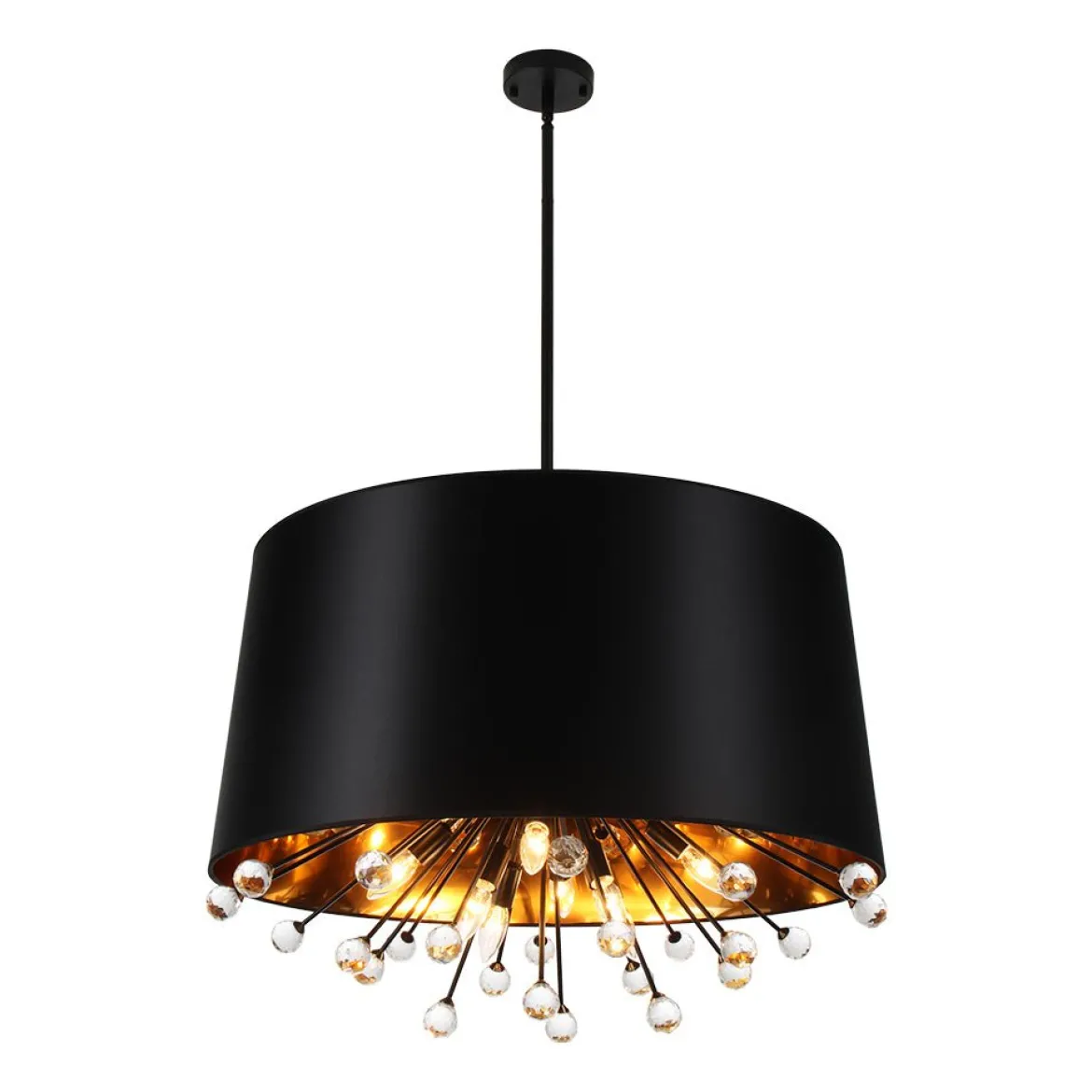 Moody Luxe Starburst Crystal Black Fabric Drum Cage Chandelier
