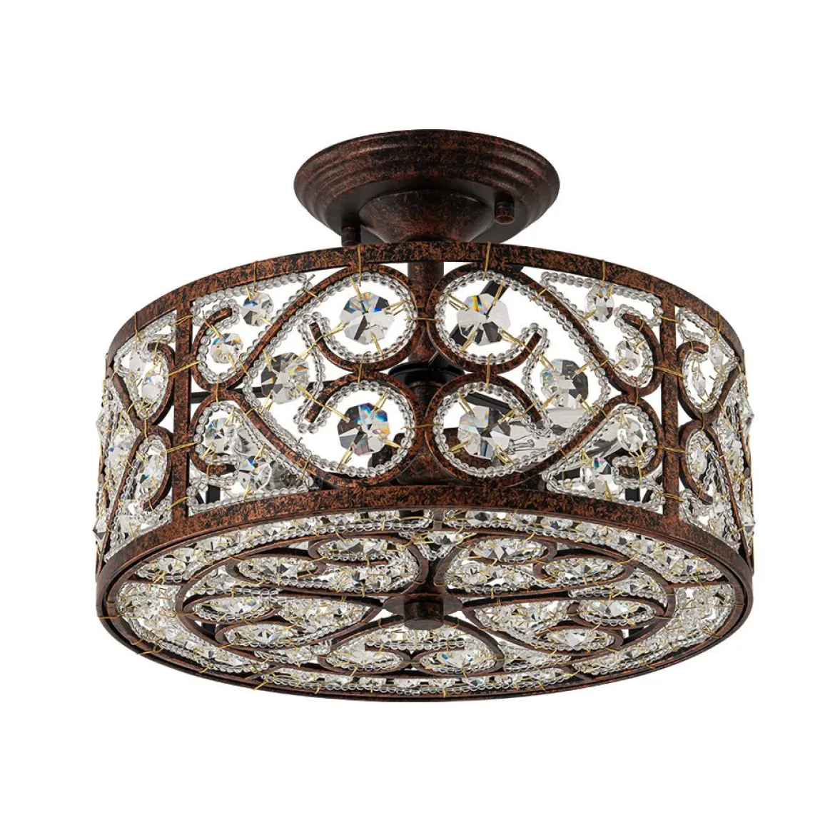 Moroccan Antique Crystal Drum Cage Semi Flush Mount