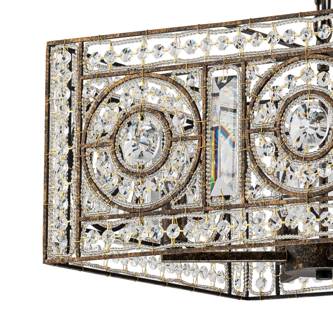 Moroccan Glam Antique Crystal Square Cage Chandelier