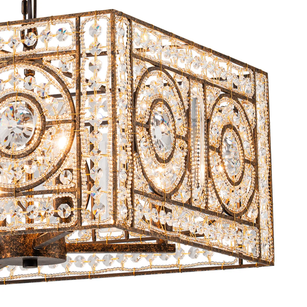 Moroccan Glam Antique Crystal Square Cage Chandelier