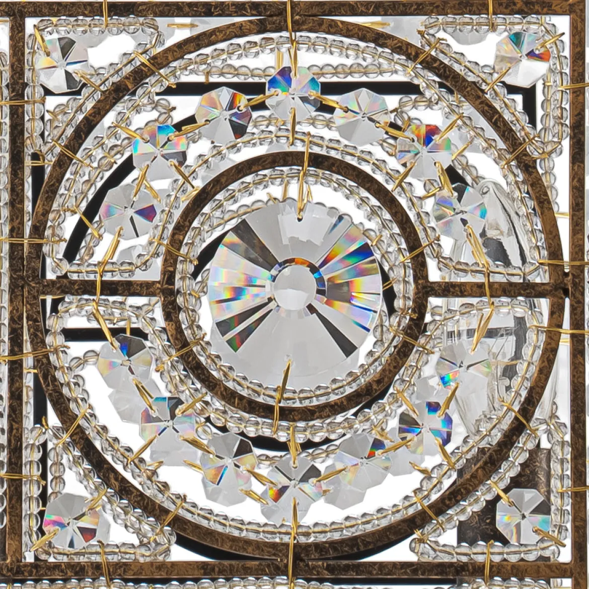 Moroccan Glam Antique Crystal Square Cage Chandelier