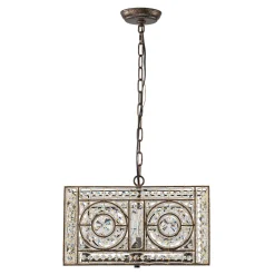 Moroccan Glam Antique Crystal Square Cage Chandelier