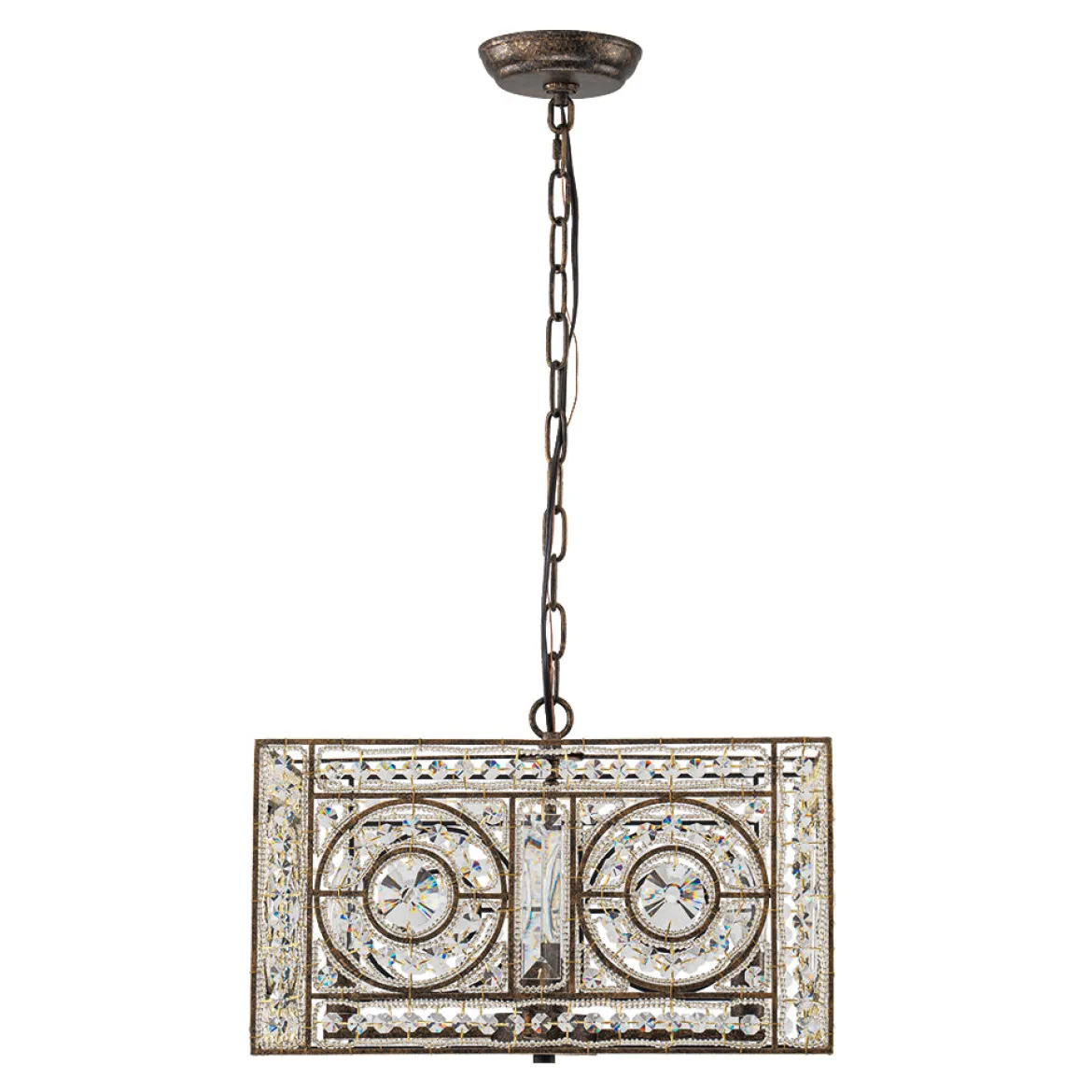 Moroccan Glam Antique Crystal Square Cage Chandelier