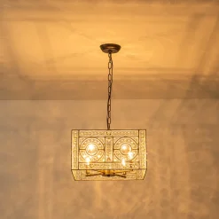 Moroccan Glam Antique Crystal Square Cage Chandelier