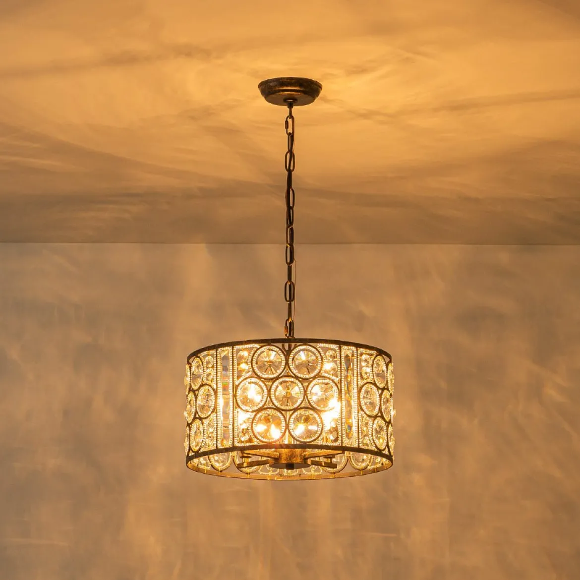 Moroccan Glam Vintage Crystal Drum Lantern Pendant