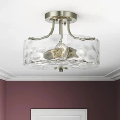 Nickel Hammered Glass Semi Flush