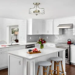 Nickel Hammered Glass Semi Flush
