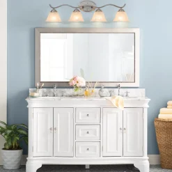 Nickel 4-Light Cloud Glass Bell Shade Vanity Light