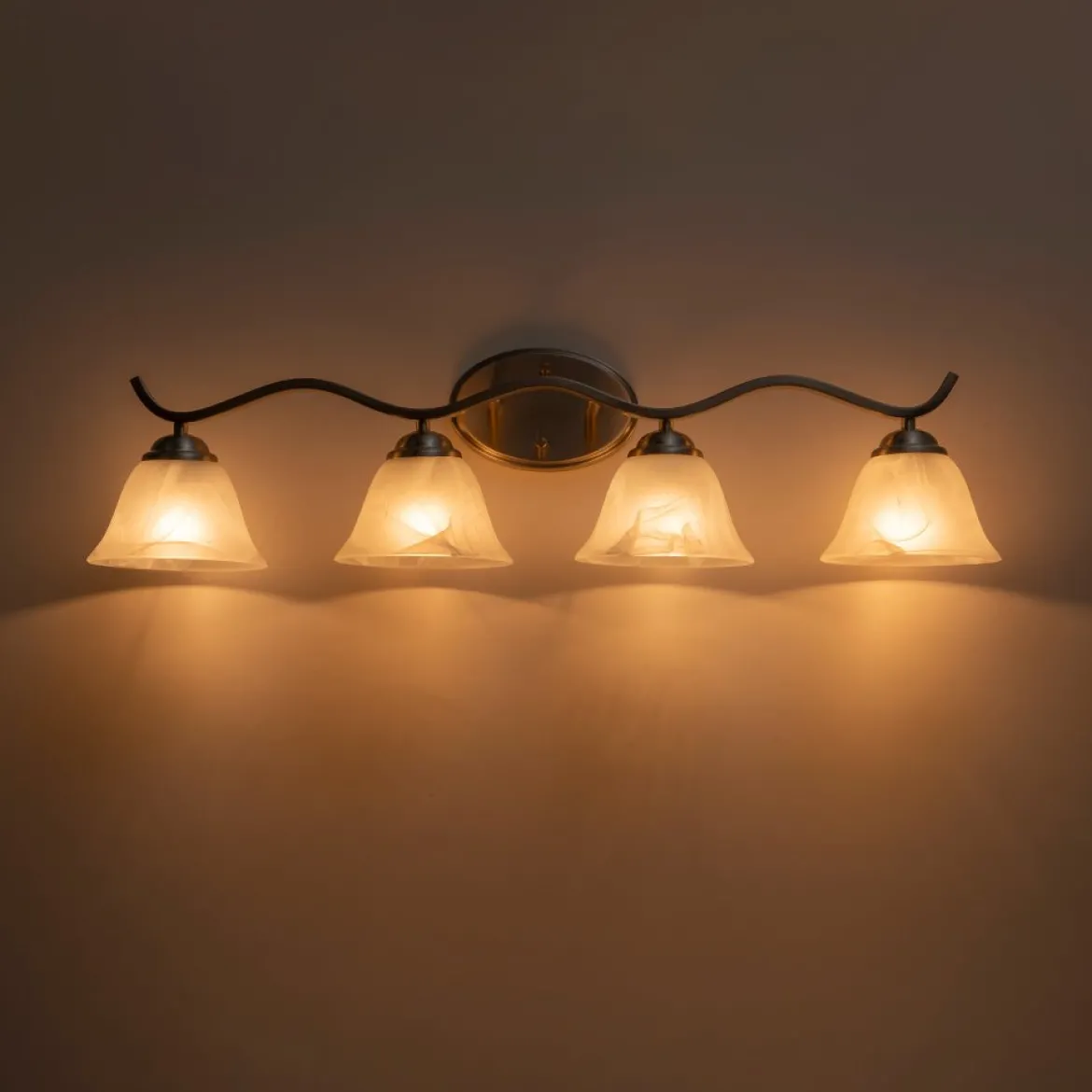 Nickel 4-Light Cloud Glass Bell Shade Vanity Light