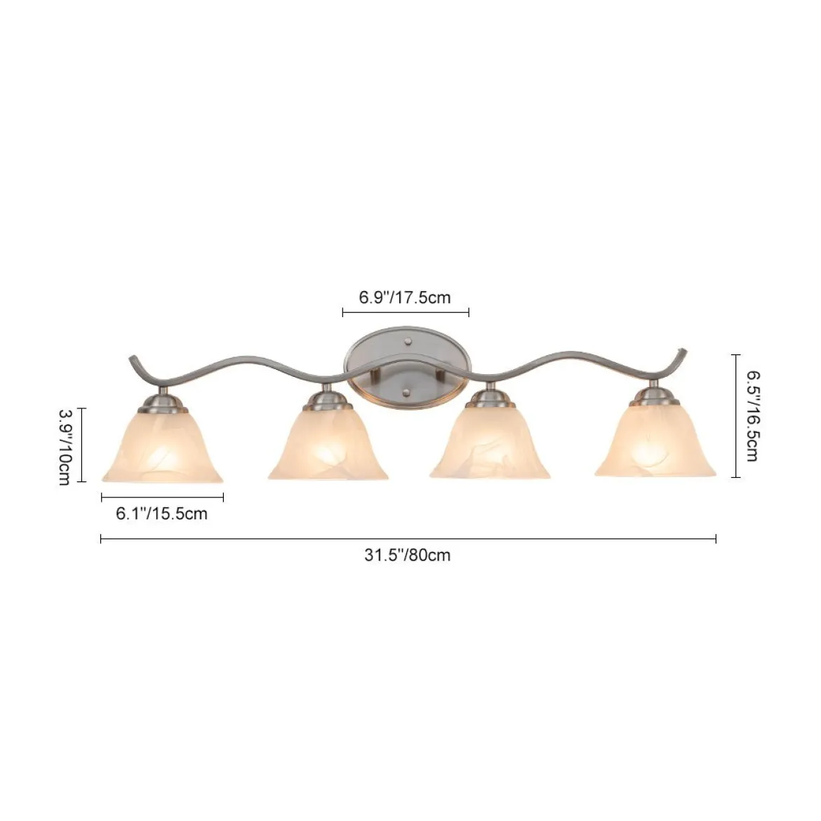 Nickel 4-Light Cloud Glass Bell Shade Vanity Light