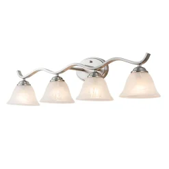 Nickel 4-Light Cloud Glass Bell Shade Vanity Light