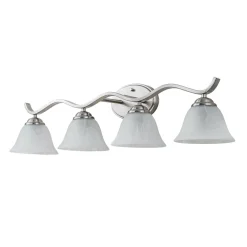 Nickel 4-Light Cloud Glass Bell Shade Vanity Light