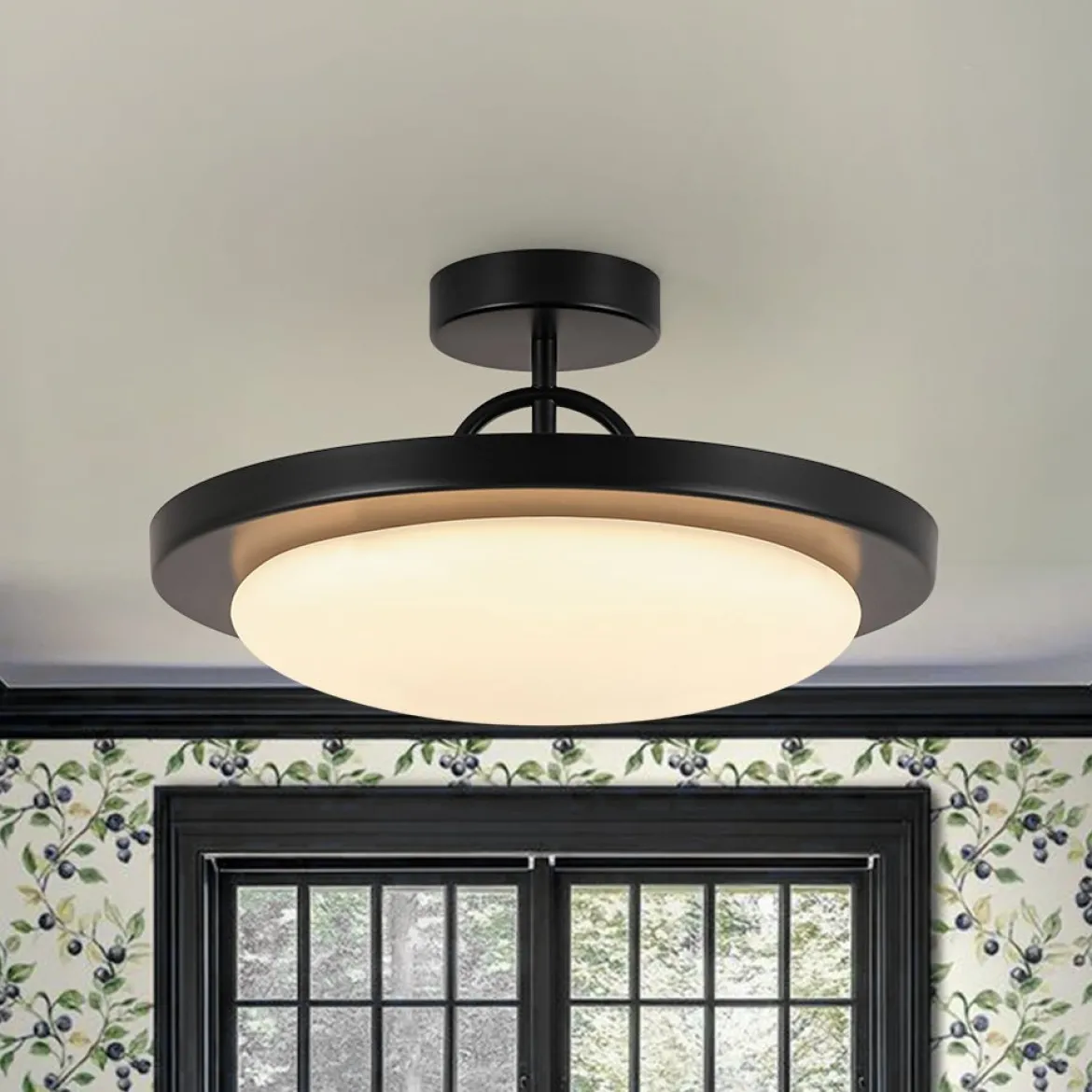 Nordic Black White Dimmable LED Round Semi Flush Mount