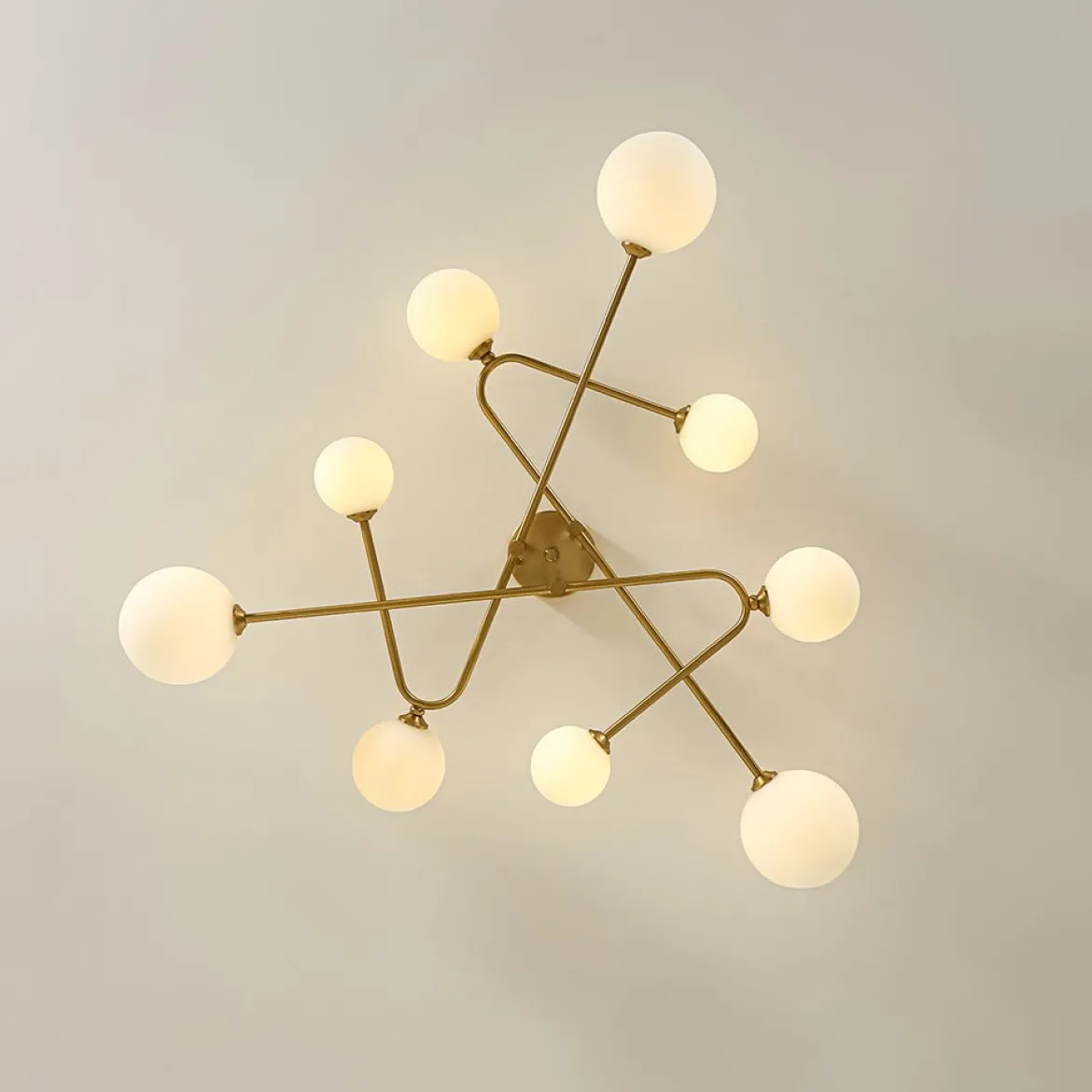 Opal Glass Bubble Brass Linear Sputnik Semi Flush Mount