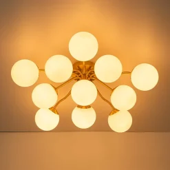 (OpenBox) Bloom Brass Frosted Glass Bubble Semi Flush Chandelier