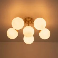 (OpenBox) Bloom Brass Frosted Glass Bubble Semi Flush Chandelier