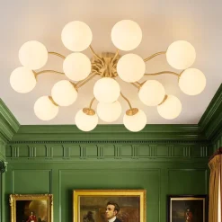 (OpenBox) Bloom Brass Frosted Glass Bubble Semi Flush Chandelier