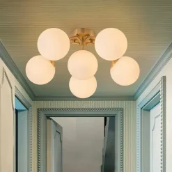 (OpenBox) Bloom Brass Frosted Glass Bubble Semi Flush Chandelier