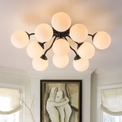 (OpenBox) Bloom Brass Frosted Glass Bubble Semi Flush Chandelier