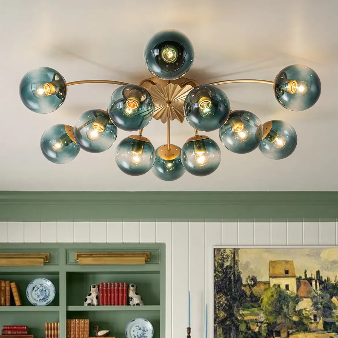 (OpenBox) Bloom 12-Light Blue Glass Bubble Semi Flush Chandelier