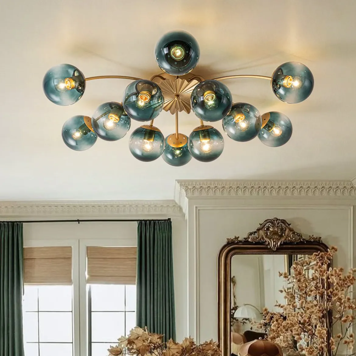 (OpenBox) Bloom 12-Light Blue Glass Bubble Semi Flush Chandelier