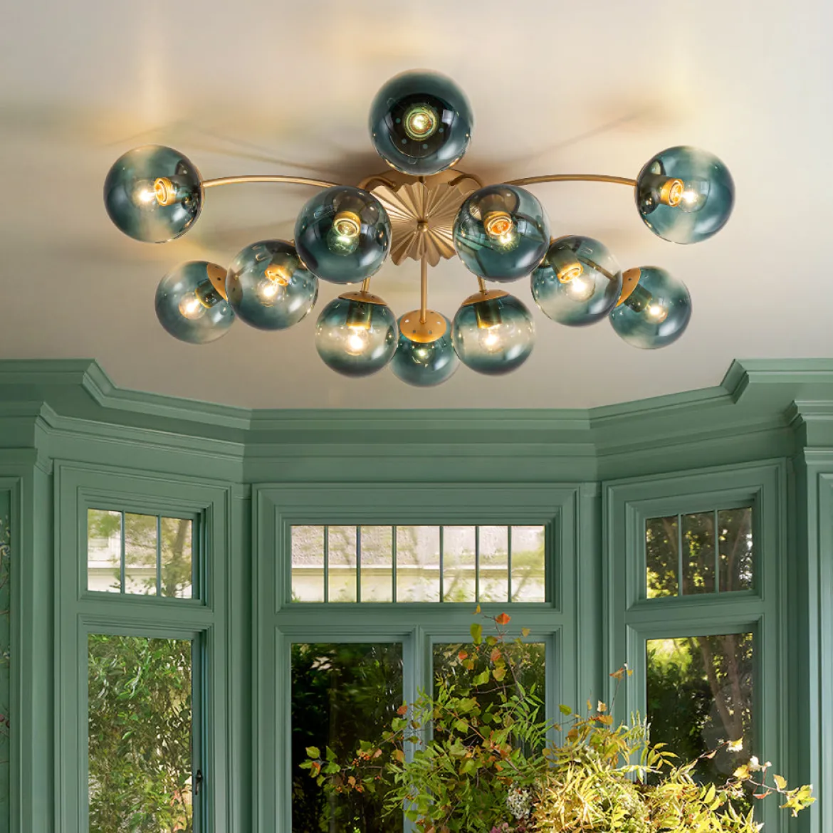 (OpenBox) Bloom 12-Light Blue Glass Bubble Semi Flush Chandelier