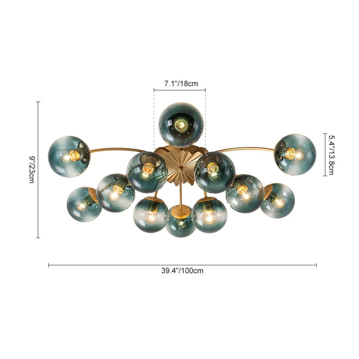 (OpenBox) Bloom 12-Light Blue Glass Bubble Semi Flush Chandelier