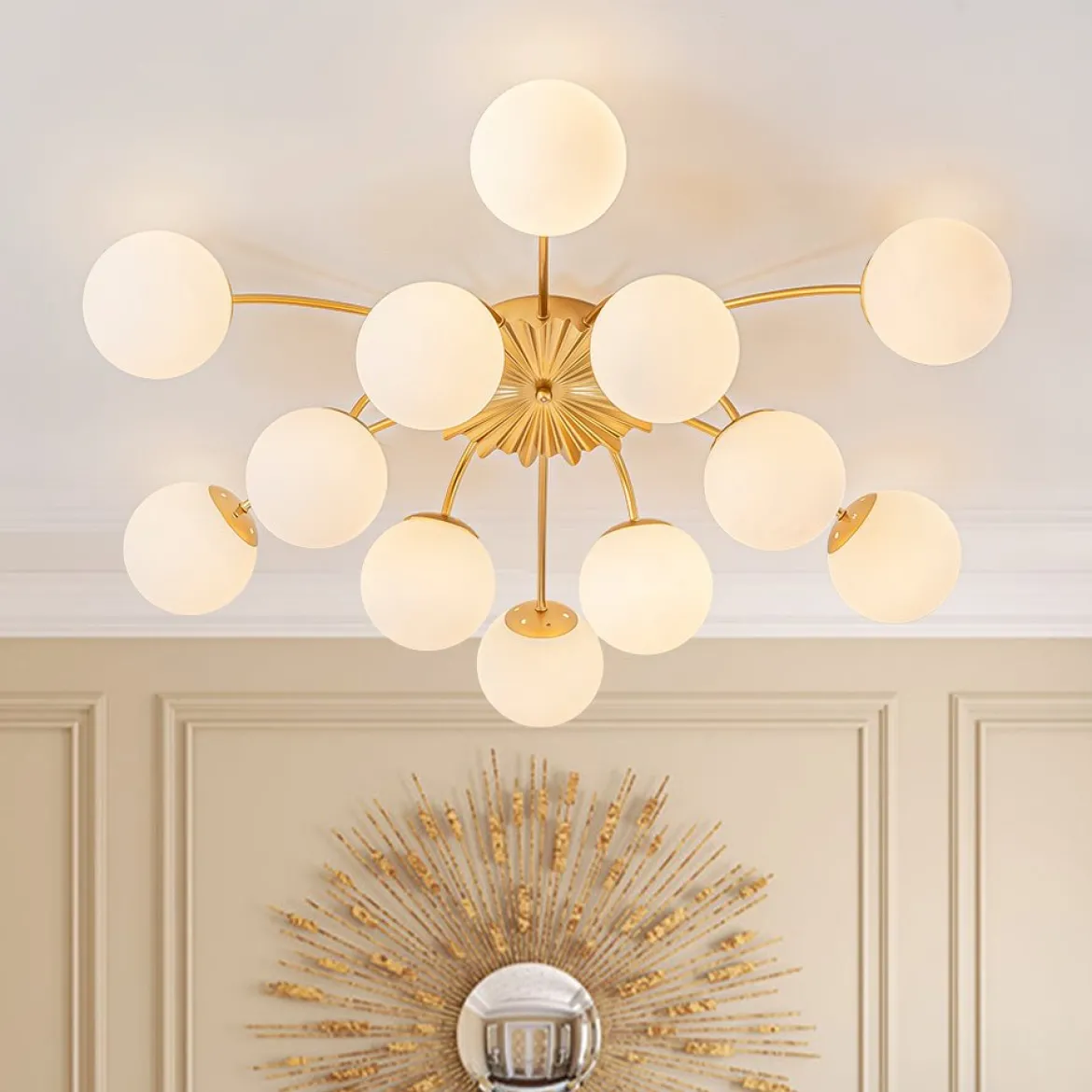 (OpenBox) Blossom 12-Light Opal Glass Bubble Semi Flush Chandelier