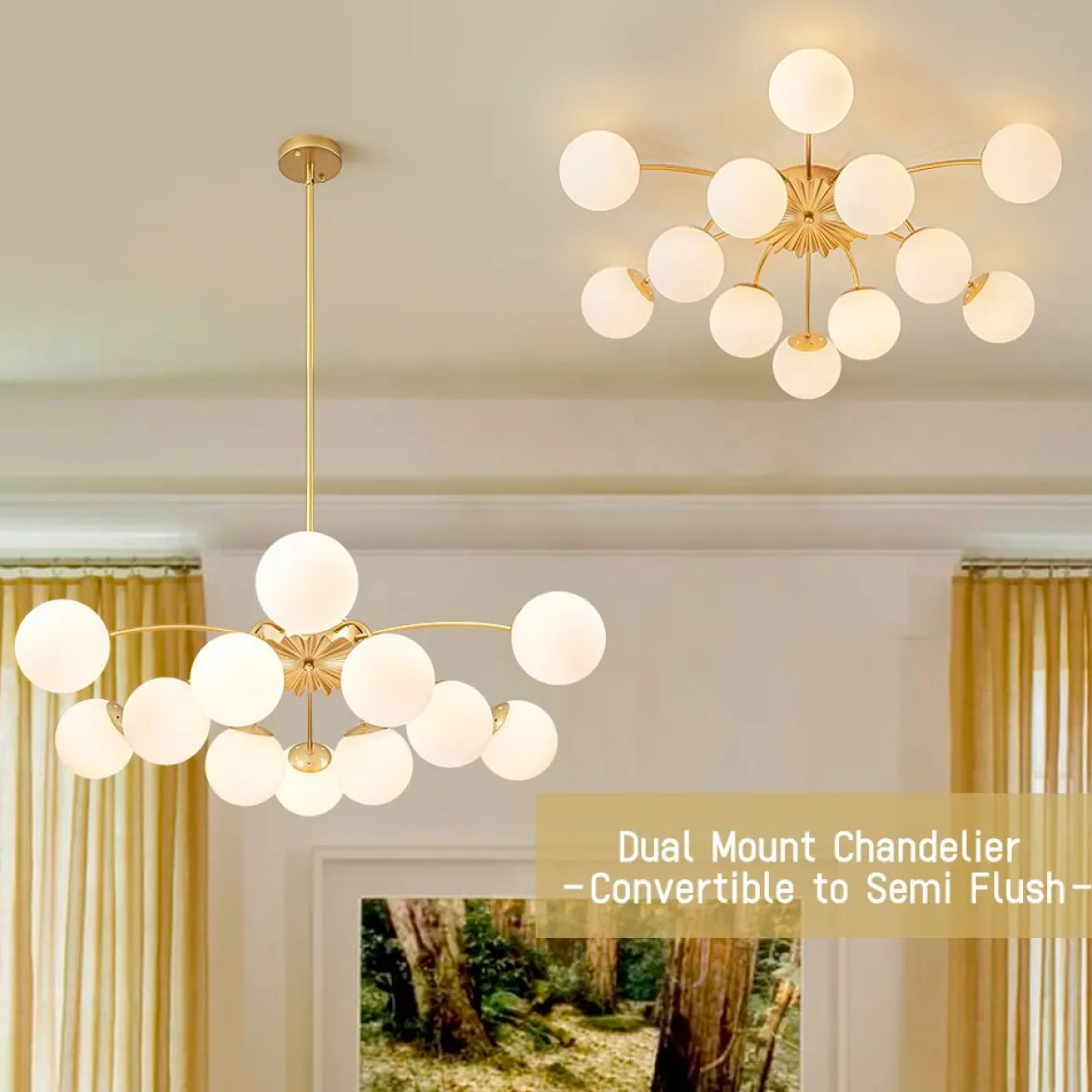 (OpenBox) Blossom 12-Light Opal Glass Bubble Semi Flush Chandelier