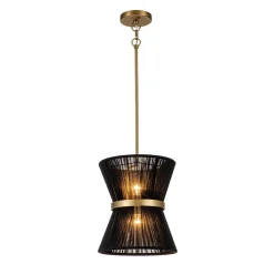 (OpenBox) Boho 2-Tier Woven Thread Tapered Drum Pendant Light