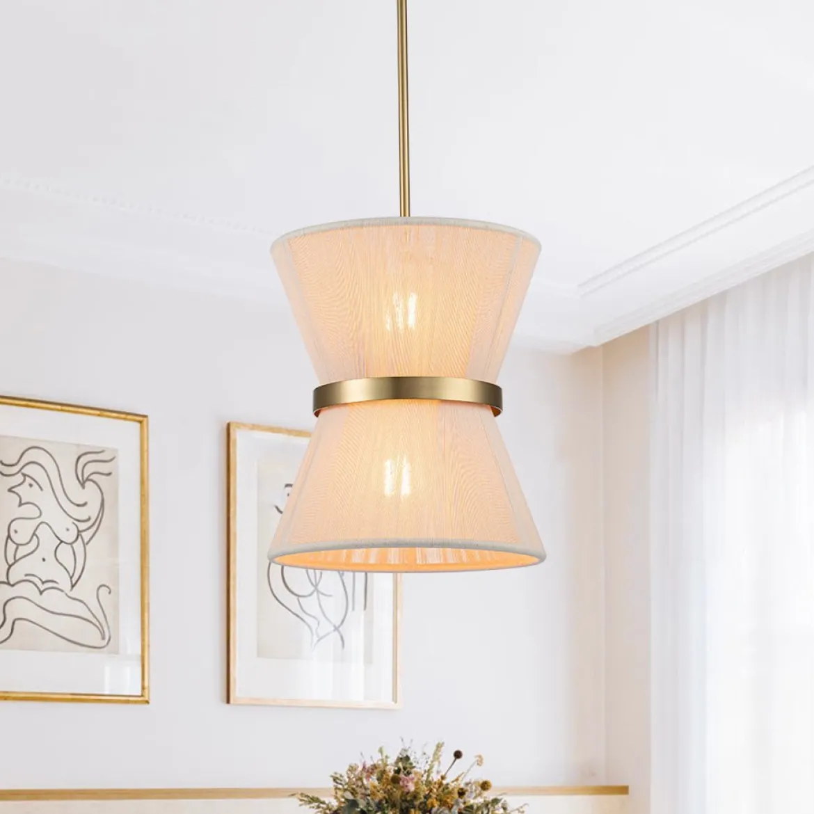 (OpenBox) Boho 2-Tier Woven Thread Tapered Drum Pendant Light