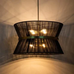 (OpenBox) Boho 2-Tier Woven Thread Tapered Drum Pendant Light