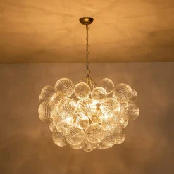 (OpenBox) Brass Cluster Ribbed Glass Globe Bubble Chandelier