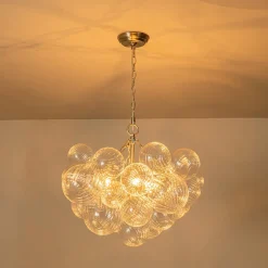 (OpenBox) Brass Cluster Ribbed Glass Globe Bubble Chandelier