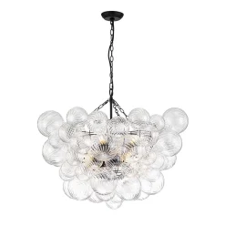 (OpenBox) Brass Cluster Ribbed Glass Globe Bubble Chandelier