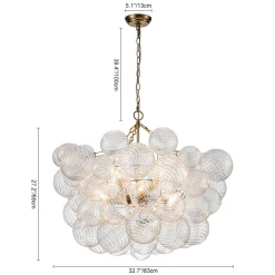 (OpenBox) Brass Cluster Ribbed Glass Globe Bubble Chandelier