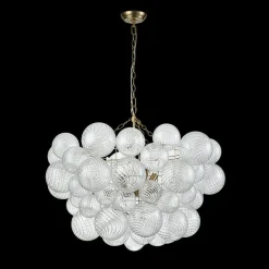 (OpenBox) Brass Cluster Ribbed Glass Globe Bubble Chandelier
