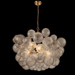 (OpenBox) Brass Cluster Ribbed Glass Globe Bubble Chandelier