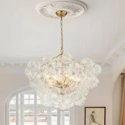 (OpenBox) Brass Cluster Sculpture Texture Glass Globe Bubble Chandelier