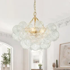 (OpenBox) Brass Cluster Sculpture Texture Glass Globe Bubble Chandelier