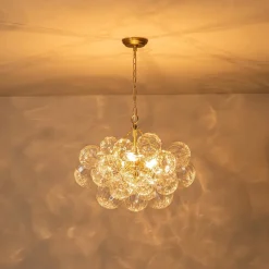 (OpenBox) Brass Cluster Sculpture Texture Glass Globe Bubble Chandelier