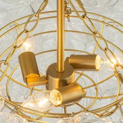 (OpenBox) Brass Cluster Sculpture Texture Glass Globe Bubble Chandelier