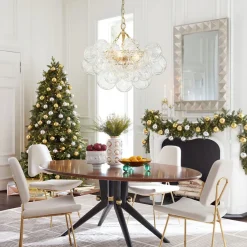 (OpenBox) Brass Cluster Sculpture Texture Glass Globe Bubble Chandelier